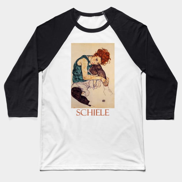 Seated Woman with Bent Knee  (1917) by Egon Schiele Baseball T-Shirt by Naves